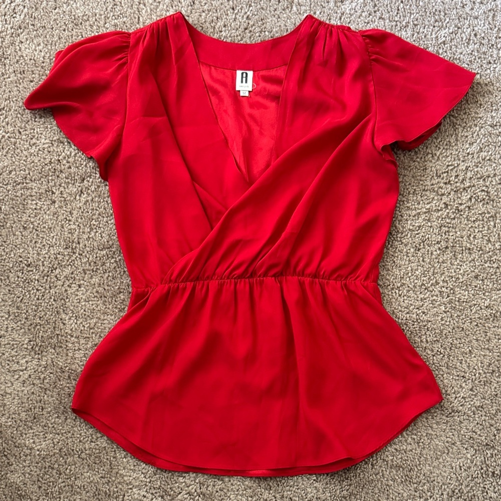 Chic Red Wrap Blouse